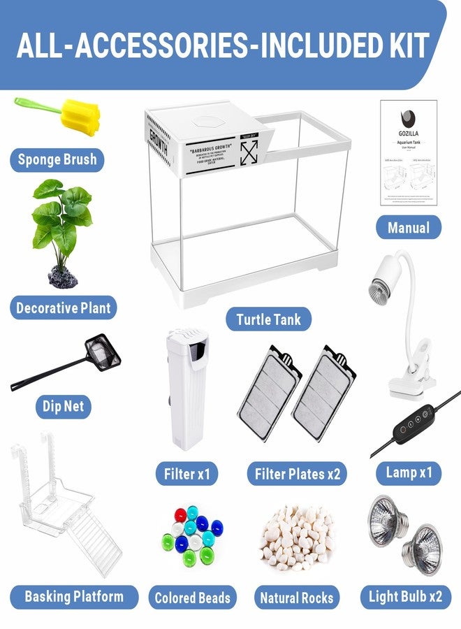 GOZILLA Aquatic Turtle Tank+Lamp+Filter Kit, Upgrade PC Turtle Tank Starter Kit with Adjustable 360°Lamp & Filter,Reptile Habitat Lid,Hanging Platform for Small Reptiles.(15.75×7.9×9''/White) - Image 3